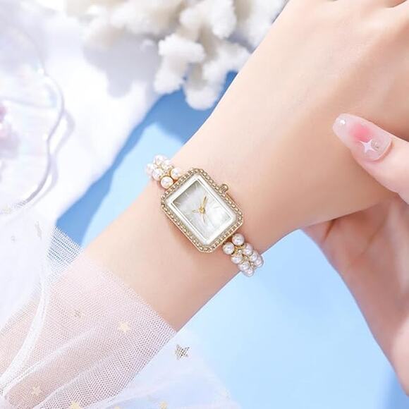 legant Pearl Watches for Women Small Square Dial Analog Quartz Watch Peal - Picture 2 of 4